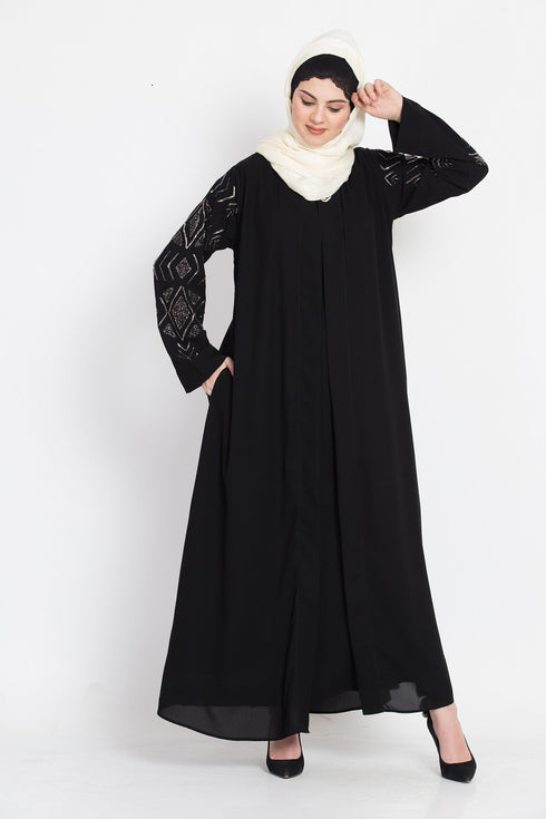 Nazneen Sleeve Embroidered Front Open With Inner Abaya