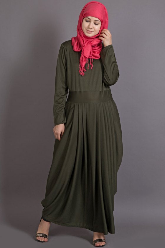 Olive Poly Crepe Plain Casual Islamic Abaya