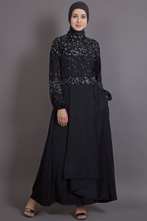 Black cotton satin plain EID Islamic abaya