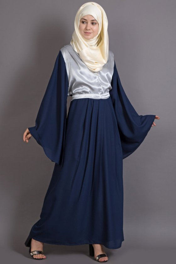 Navy Blue Poly Crepe Plain Casual Islamic Abaya