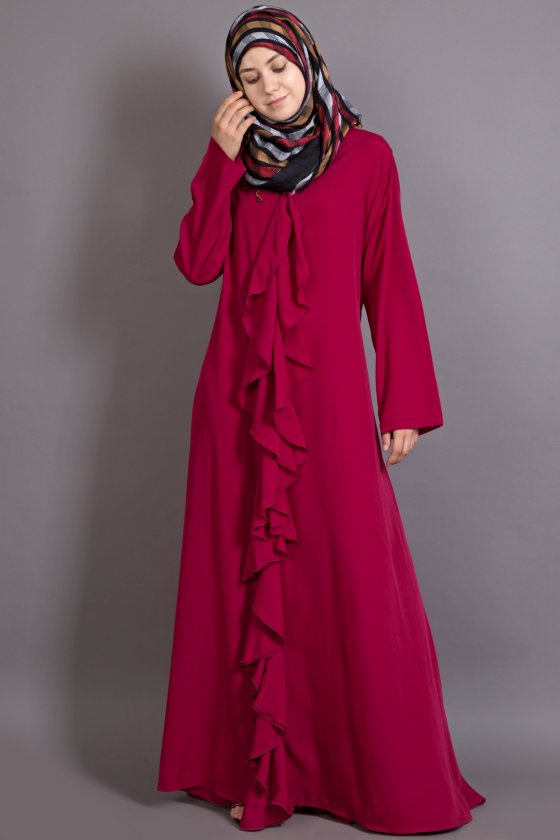 Wine Poly Crepe Plain Casual Islamic Abaya