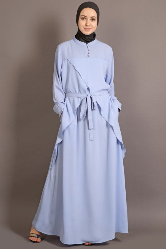 Sky Blue Poly Crepe Plain Casual Islamic Abaya