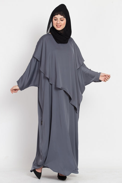 Grey Satin Plain Nursing Abaya