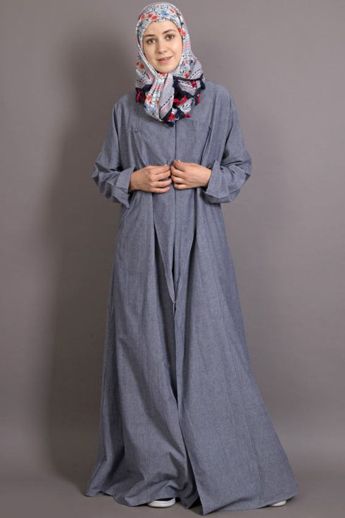 Grey Denim Plain Casual Islamic Abaya
