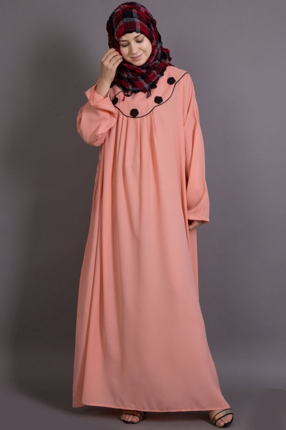 Peach Poly Crepe Plain Casual Islamic Abaya