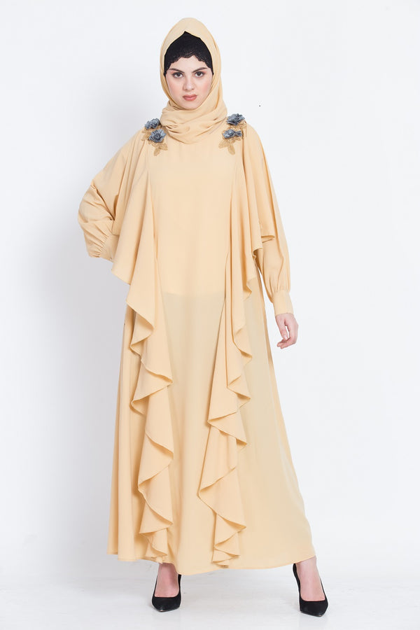 Nazneen Front Long Frill Flowers Party Abaya