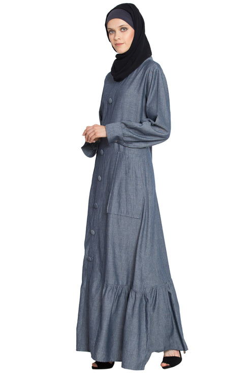 Grey Cotton Plain Islamic Abaya