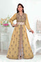 Beige color luxurious Handmade Moroccan Kaftan with hijjab