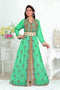 Sea-Green color luxurious Handmade Moroccan Kaftan with hijjab