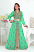Sea-Green color luxurious Handmade Moroccan Kaftan with hijjab