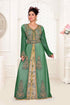 Dark-Green & White color luxurious Handmade Moroccan Kaftan with hijjab