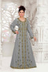 Grey color luxurious Full Sleeves Handmade Moroccan Kaftan with hijjab