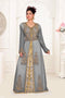 Grey & White color luxurious Handmade Moroccan Kaftan with hijjab