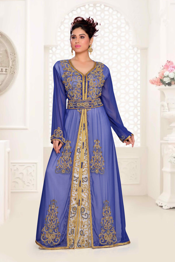 Royal Blue Georgette Zari Work Kaftan for Occasions
