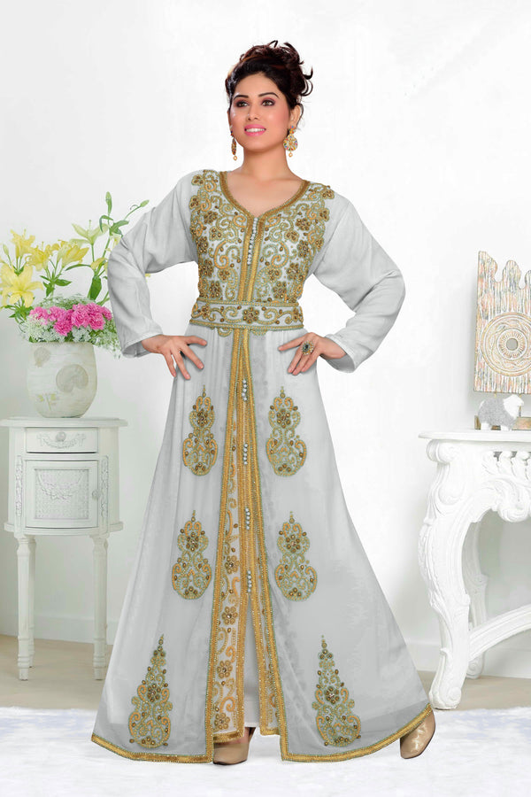 Off-White & White color luxurious Full Moroccan Kaftan with hijjab