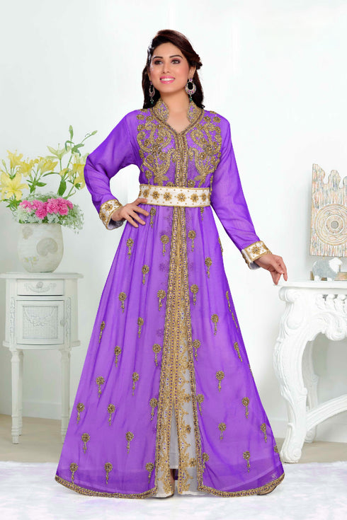 Purple color luxurious Handmade Moroccan Kaftan with hijjab