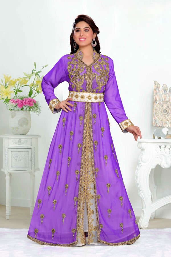 Purple color luxurious Handmade Moroccan Kaftan with hijjab