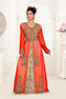 Red & White color luxurious Handmade Moroccan Kaftan with hijjab