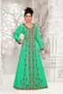 Sea-Green color luxurious Full Sleeves Handmade Moroccan Kaftan with hijjab