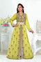 Yellow color luxurious Handmade Moroccan Kaftan with hijjab
