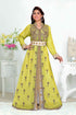 Yellow color luxurious Handmade Moroccan Kaftan with hijjab