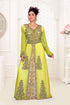 Yellow & White color luxurious Handmade Moroccan Kaftan with hijjab