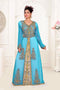 Cyan & White color luxurious Handmade Moroccan Kaftan with hijjab