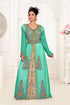 Sea-Green & White color luxurious Handmade Moroccan Kaftan with hijjab