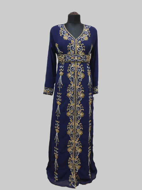 Navy-Blue luxurious Full Sleeves Moroccan Kaftan.