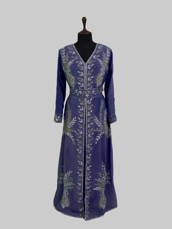 Navy Blue color luxurious Full Sleeves Handmade Moroccan Kaftan.