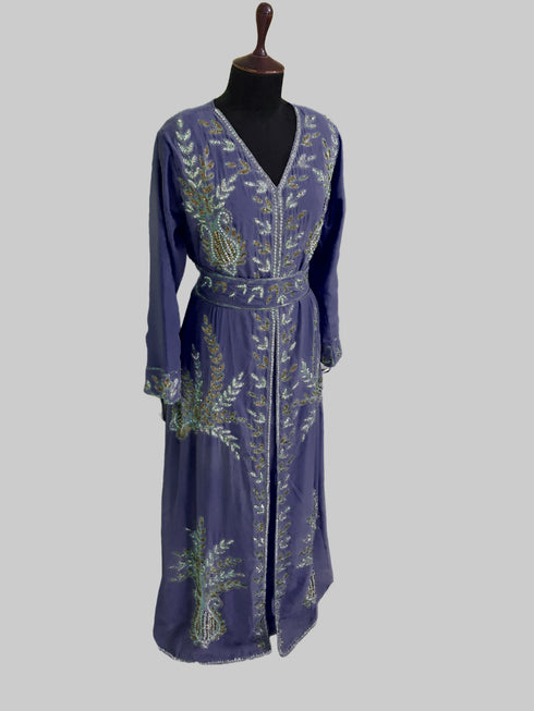 Navy Blue color luxurious Full Sleeves Handmade Moroccan Kaftan.