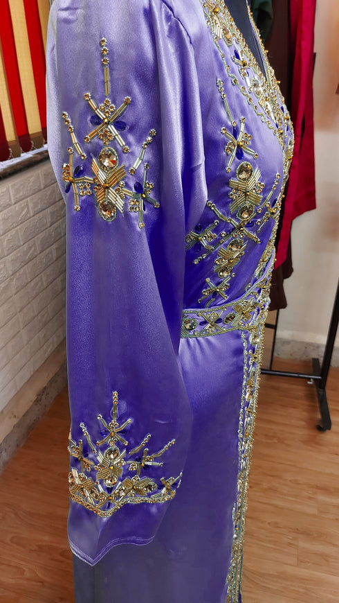 Navy Blue inner light gold color luxurious Full Sleeves Handmade Moroccan Kaftan.