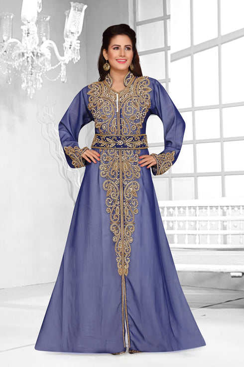 Navy Blue & White color luxurious Full Sleeves Handmade Moroccan Kaftan .