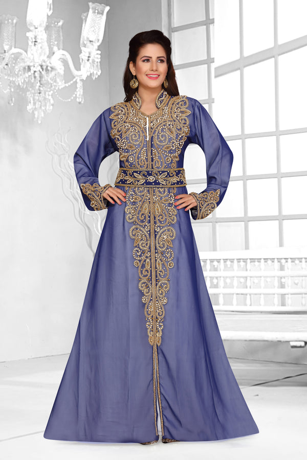 Navy Blue & White color luxurious Full Sleeves Handmade Moroccan Kaftan .