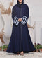 Front-Open Abaya in Firdaus Fabric with Multi-Layered Contrast Sleeves, Full Zipper, Pockets, and Matching Hijab