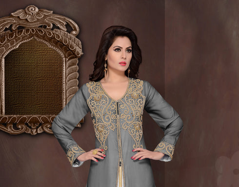 Black embroidered georgette Islamic kaftans with hijab