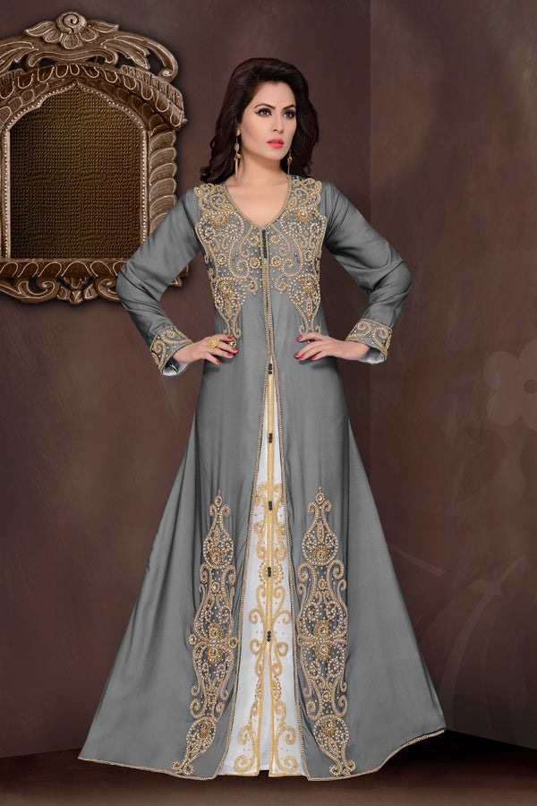 Black embroidered georgette Islamic kaftans with hijab