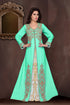 Sea-Green embroidered georgette Islamic kaftans with hijab