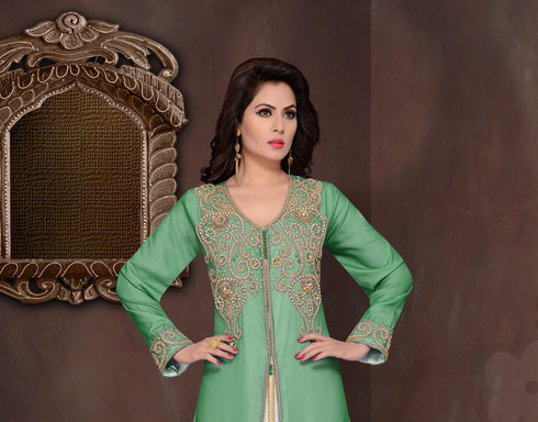 Dark Green embroidered georgette Islamic kaftans with hijab