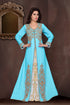 Cyan embroidered georgette Islamic kaftans with hijab