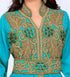 Cyan color luxurious Handmade Moroccan Kaftan with hijjab