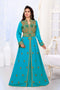 Cyan color luxurious Handmade Moroccan Kaftan with hijjab