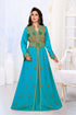 Cyan color luxurious Handmade Moroccan Kaftan with hijjab