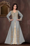 Grey embroidered georgette Islamic kaftans with hijab