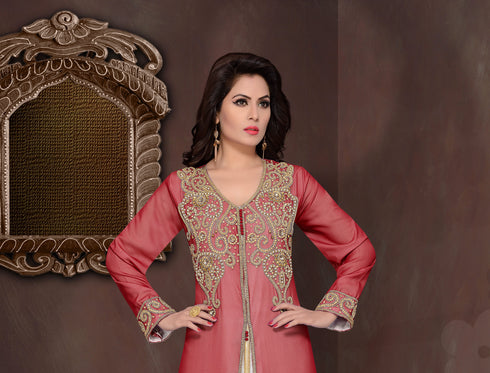 Maroon embroidered georgette Islamic kaftans with hijab