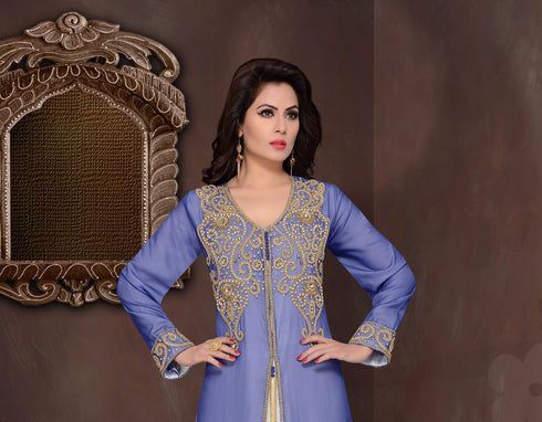 Navy Blue embroidered georgette Islamic kaftans with hijab