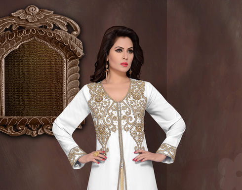 Off-White embroidered georgette Islamic kaftans with hijab