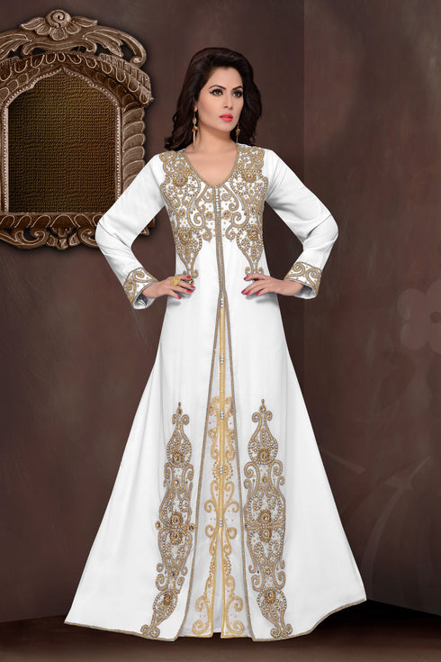 Off-White embroidered georgette Islamic kaftans with hijab