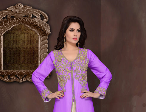 Purple embroidered georgette Islamic kaftans with hijab