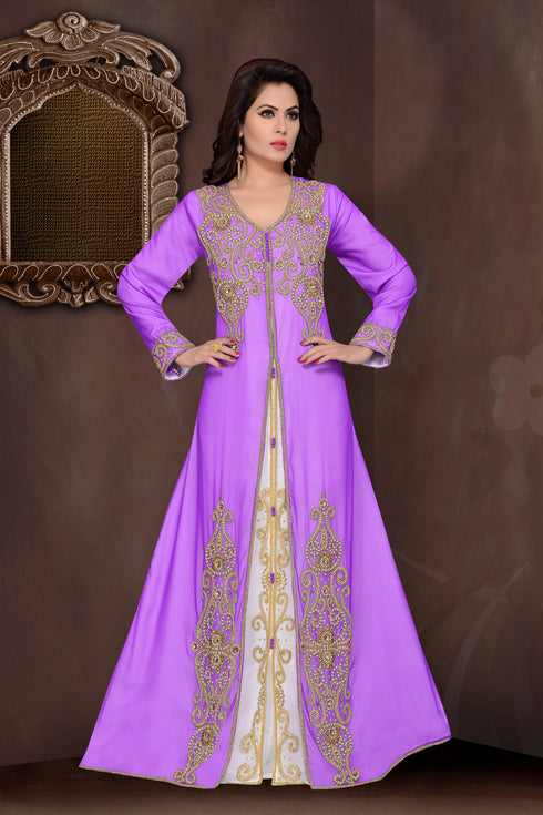 Purple embroidered georgette Islamic kaftans with hijab